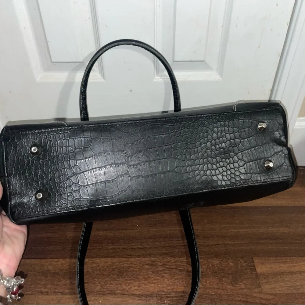 BOB MACKIE Tote Large Faux Crocodile‎ Leather Black Tote Bag Travel Tote